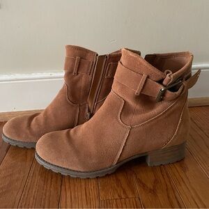 Women's Suede Ankle Boots in Brown - Casual Buckle Booties